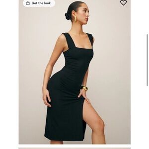 Reformation Black Cassi Knit Dress Ribbed Midi Dress Size medium